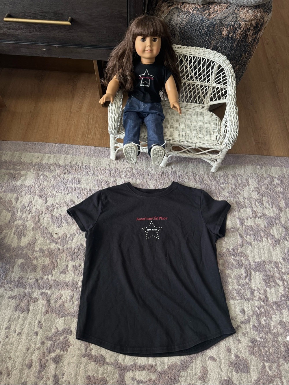 Authentic American Girl NY Matching Girl & Doll Shirts, Doll Jeans & Hanger